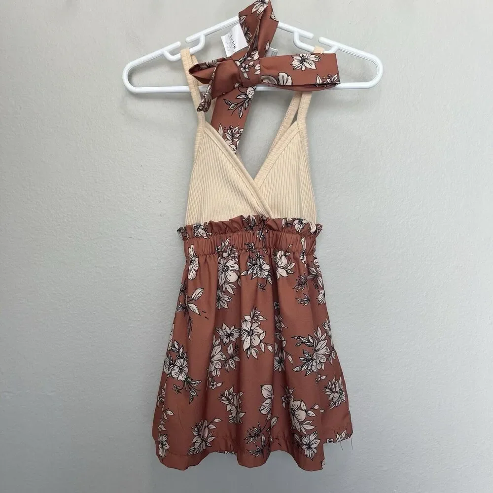 SHEIN | Baby Girls Ribbed Cross back Floral Dress & Headband Sash 12-18 Months